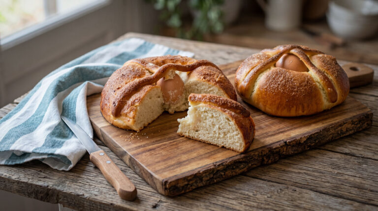 Brotgebäck mit hartgekochten Ei: Hornazos